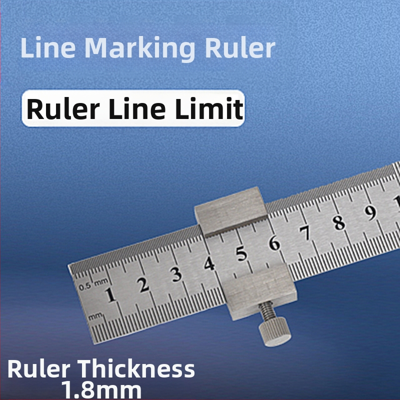 Χάρακας από ανοξείδωτο ατσάλι με μπλοκ τοποθέτησης και περιοριστή – για ξυλουργικές εφαρμογές, κλίμακα μετρική και ίντσες