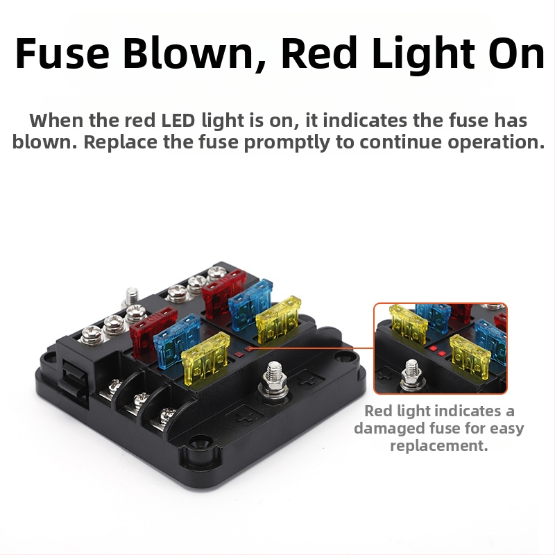 Baohe 6-канална самостоятелна предпазна кутия за автомобил с отделни положителен и отрицателен полюс; подходяща за автомобили, SUV, RV, офроуд превозни средства, камиони и автобуси; разделител на захранване