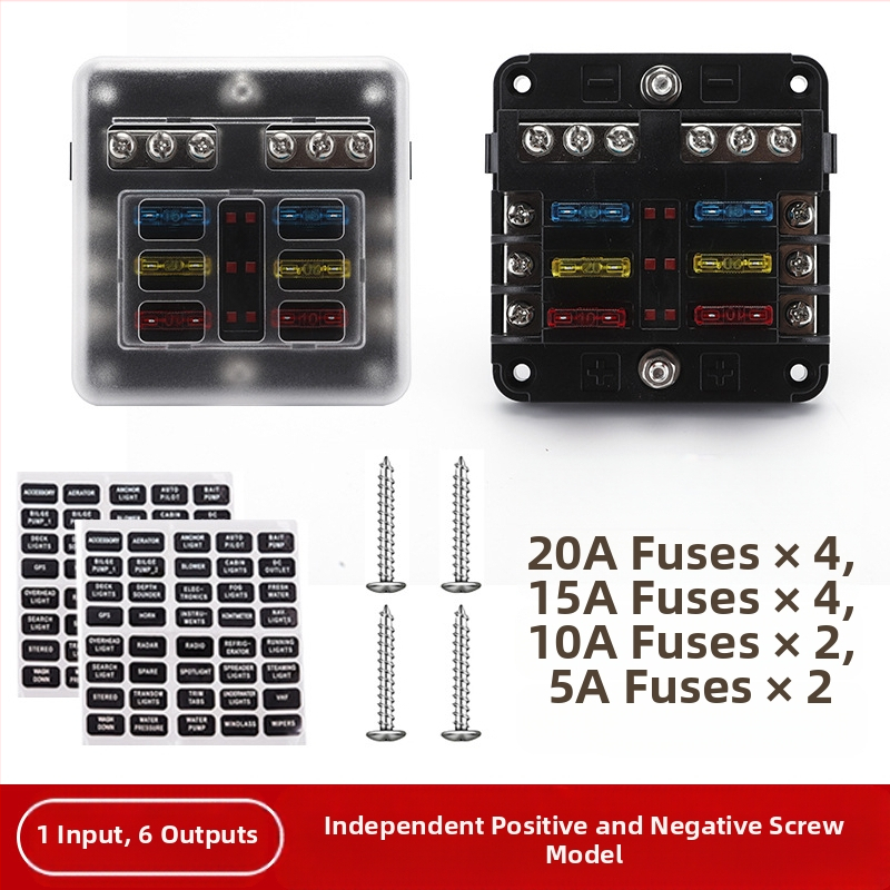 Baohe αυτόνομο κουτί ασφάλειας 6 πόλων με θετικό και αρνητικό πόλο — κατάλληλο για αυτοκίνητα, RV, SUV, off-road οχήματα, φορτηγά και λεωφορεία; διακλάδωση ισχύος