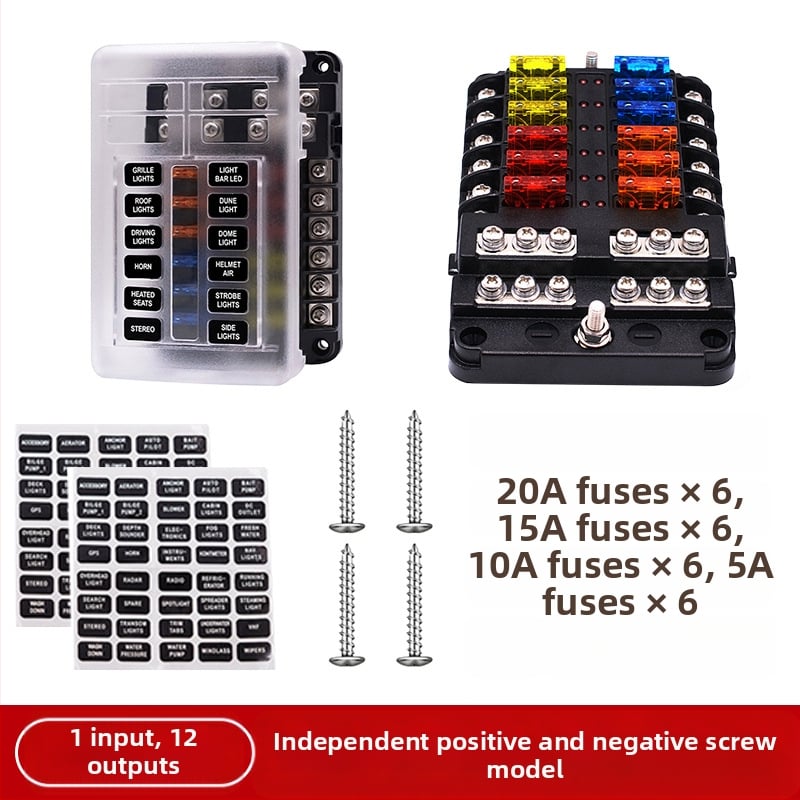 Baohe αυτόνομο κουτί ασφάλειας 6 πόλων με θετικό και αρνητικό πόλο — κατάλληλο για αυτοκίνητα, RV, SUV, off-road οχήματα, φορτηγά και λεωφορεία; διακλάδωση ισχύος