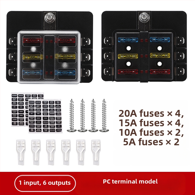 Baohe αυτόνομο κουτί ασφάλειας 6 πόλων με θετικό και αρνητικό πόλο — κατάλληλο για αυτοκίνητα, RV, SUV, off-road οχήματα, φορτηγά και λεωφορεία; διακλάδωση ισχύος