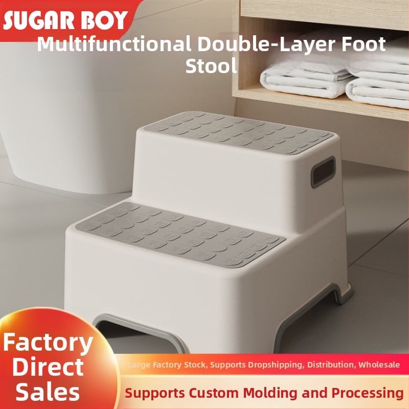 Toaletų žingsninė kėdutė su dviguba rankų plovimo platforma, aukštį didinantis neslidus vonios staliukas, plastikinė konstrukcija, kilmė Zhejiang, prekė Little Sugar Boy