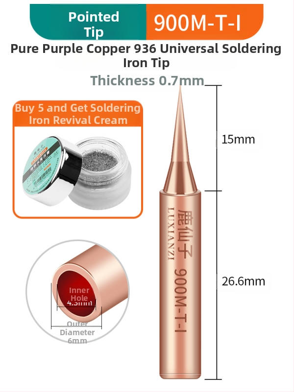 Vrh za lemilicu od čistog bakra, unutarnje grijanje, konstantna temperatura, oštar vrh, vrh u obliku kopita