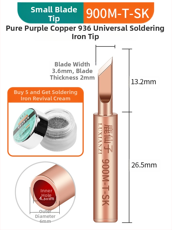 Vrh za lemilicu od čistog bakra, unutarnje grijanje, konstantna temperatura, oštar vrh, vrh u obliku kopita