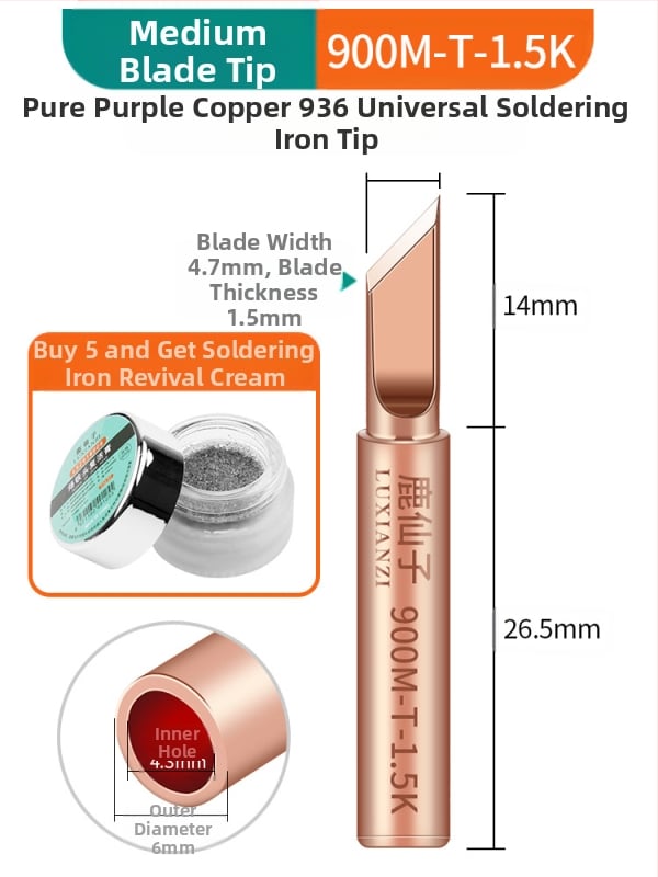 Vrh za lemilicu od čistog bakra, unutarnje grijanje, konstantna temperatura, oštar vrh, vrh u obliku kopita