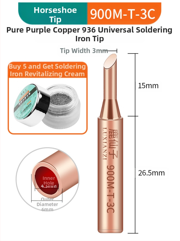 Vrh za lemilicu od čistog bakra, unutarnje grijanje, konstantna temperatura, oštar vrh, vrh u obliku kopita