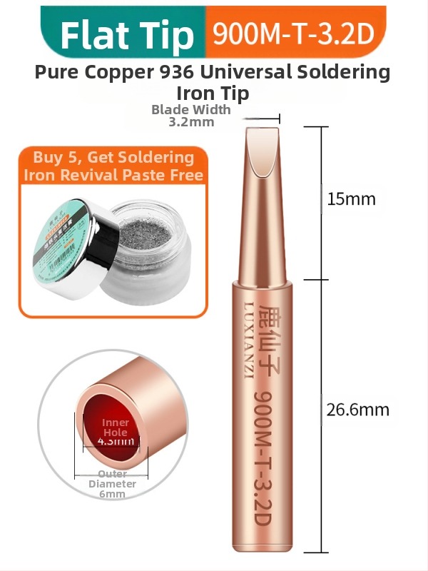 Vrh za lemilicu od čistog bakra, unutarnje grijanje, konstantna temperatura, oštar vrh, vrh u obliku kopita