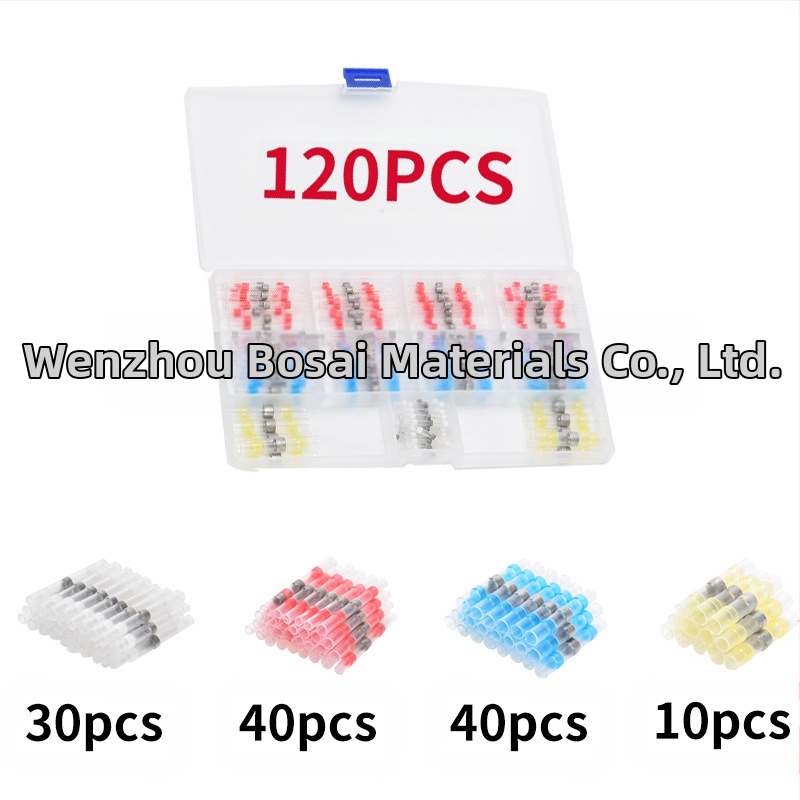 Комплект термозакриващи терминали със запояващи пръстени и тръби, 50 броя; Бранд ZJBOSAI; Изолационен материал PE; Корпус PE; Приложение: електрически монтажи; Номинална мощност: 24