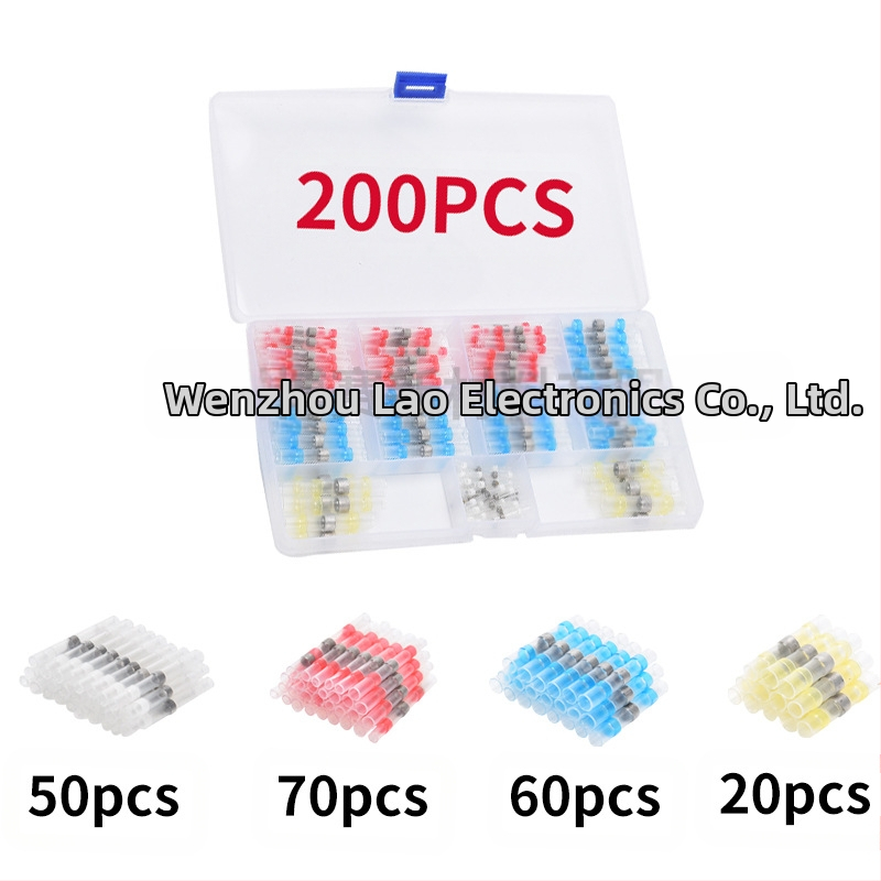 Комплект термозакриващи терминали със запояващи пръстени и тръби, 50 броя; Бранд ZJBOSAI; Изолационен материал PE; Корпус PE; Приложение: електрически монтажи; Номинална мощност: 24