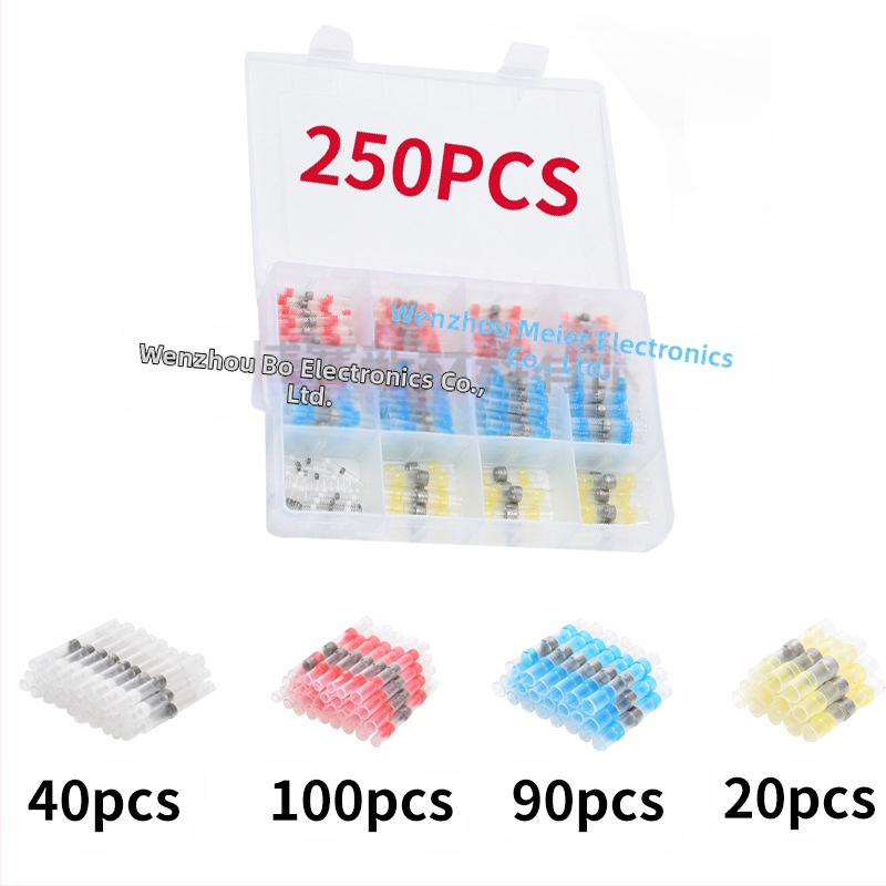 Комплект термозакриващи терминали със запояващи пръстени и тръби, 50 броя; Бранд ZJBOSAI; Изолационен материал PE; Корпус PE; Приложение: електрически монтажи; Номинална мощност: 24