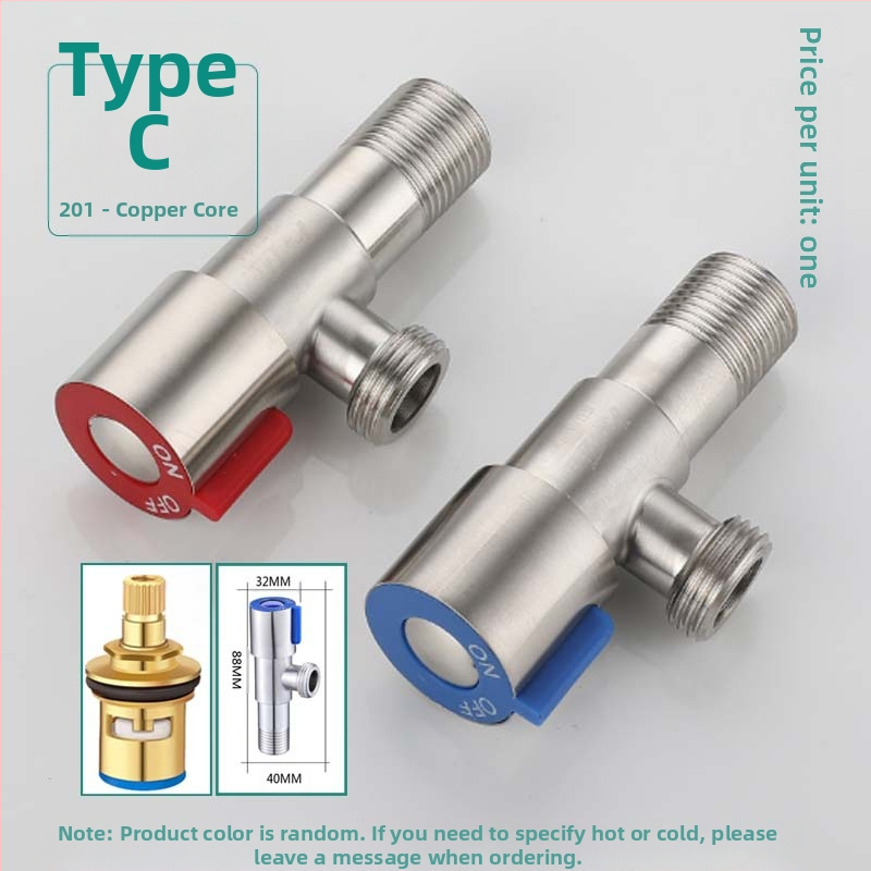 304 неръждаема стомана ъглов клапан с триходова функция, стенен монтаж, за тоалетна, водонагревател и смесител, работно налягане 0.8 MPa