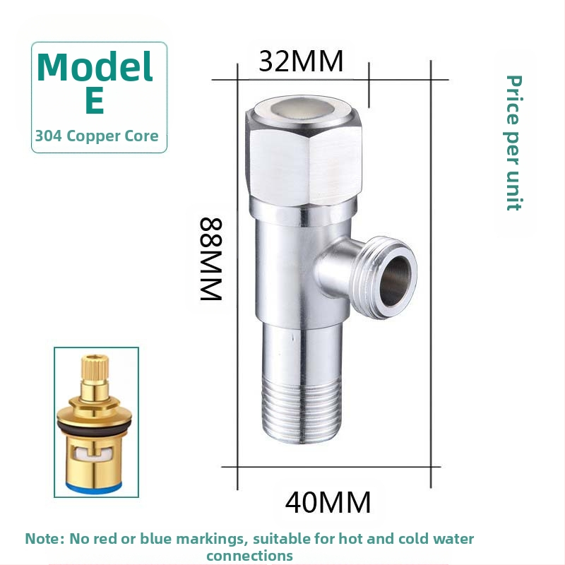 304 неръждаема стомана ъглов клапан с триходова функция, стенен монтаж, за тоалетна, водонагревател и смесител, работно налягане 0.8 MPa