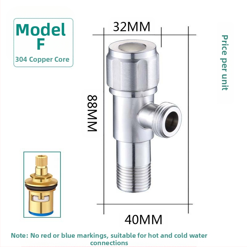304 неръждаема стомана ъглов клапан с триходова функция, стенен монтаж, за тоалетна, водонагревател и смесител, работно налягане 0.8 MPa