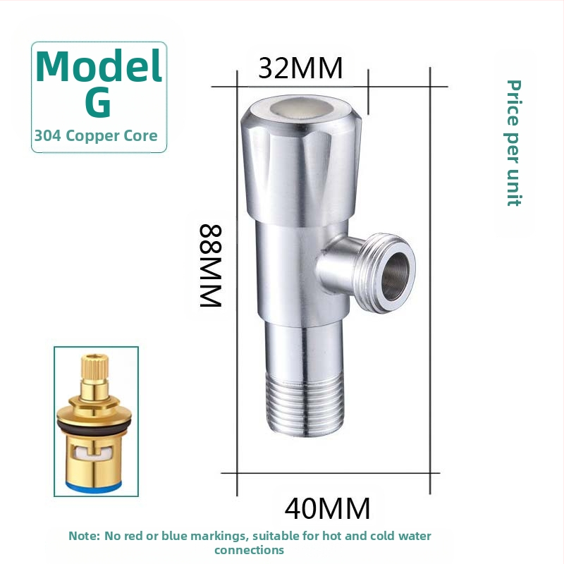 304 неръждаема стомана ъглов клапан с триходова функция, стенен монтаж, за тоалетна, водонагревател и смесител, работно налягане 0.8 MPa