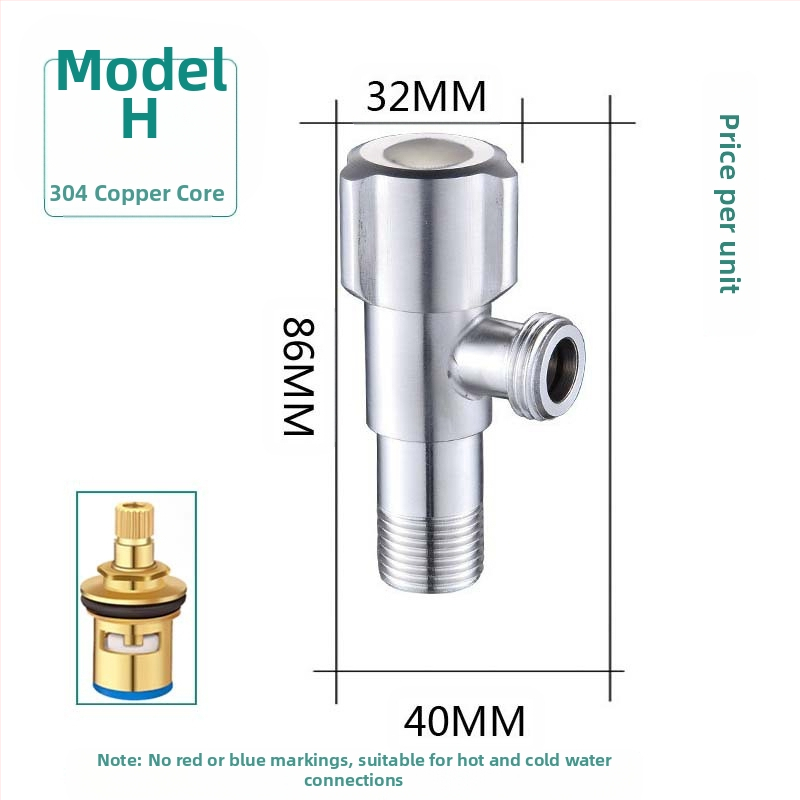 304 неръждаема стомана ъглов клапан с триходова функция, стенен монтаж, за тоалетна, водонагревател и смесител, работно налягане 0.8 MPa