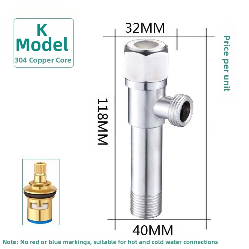 304 неръждаема стомана ъглов клапан с триходова функция, стенен монтаж, за тоалетна, водонагревател и смесител, работно налягане 0.8 MPa