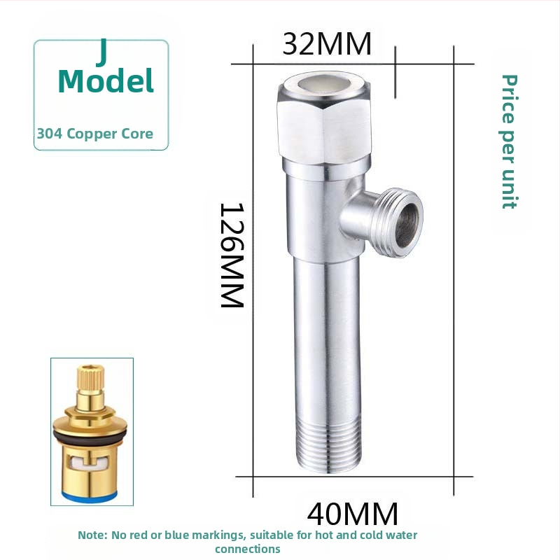 304 неръждаема стомана ъглов клапан с триходова функция, стенен монтаж, за тоалетна, водонагревател и смесител, работно налягане 0.8 MPa