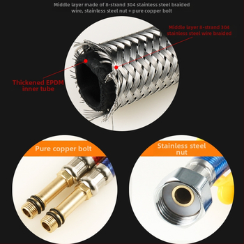 Ανοξείδωτος εύκαμπτος σωλήνας με αιχμηρή άκρη, μεταλλικό σώμα ανθεκτικό στις εκρήξεις, είσοδος νερού με μία οπή για βρύση κουζίνας (θερμό/ψυχρό)