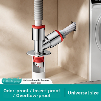 Trys galvos nuotekų T jungtis skalbimo mašinai — ABS + silikonas, elektroplatintos apdailos, universalus jungtis, prieš kvapus