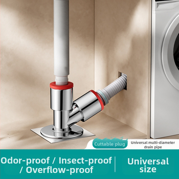 Trys galvos nuotekų T jungtis skalbimo mašinai — ABS + silikonas, elektroplatintos apdailos, universalus jungtis, prieš kvapus