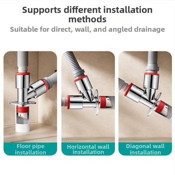 Trys galvos nuotekų T jungtis skalbimo mašinai — ABS + silikonas, elektroplatintos apdailos, universalus jungtis, prieš kvapus