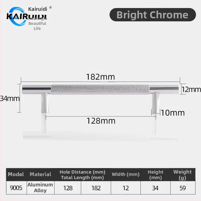 Rokturis garderobes un skapja durvīm, alumīnija sakausējums, elektroplēšana, modelis 9005, zīmols Kairuiti, moderns minimalistisks stils, viegls luksuss