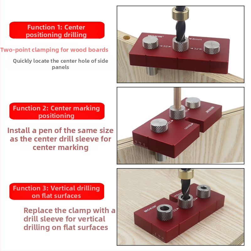 Дърводелски вертикален пробивач за дупки - многофункционален инструмент с вградени части за кръгли дюбели и точно позициониране на линии