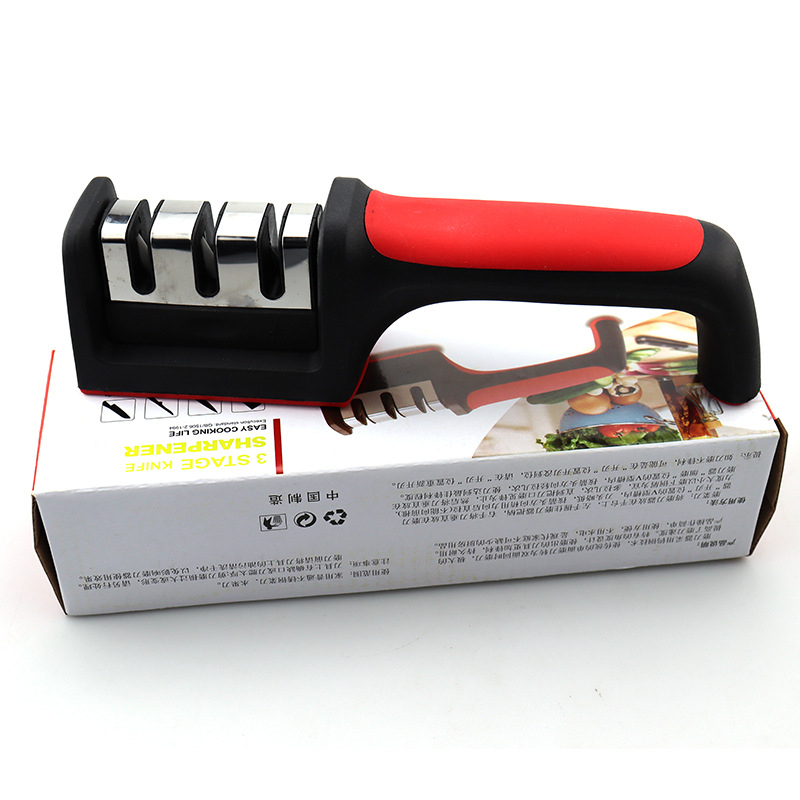 Nuga teritaja – roostevabast terasest, kolmetappiline teritus, kaasaskantav köögitööriist, kaasaegne disain, 2019 väljaanne