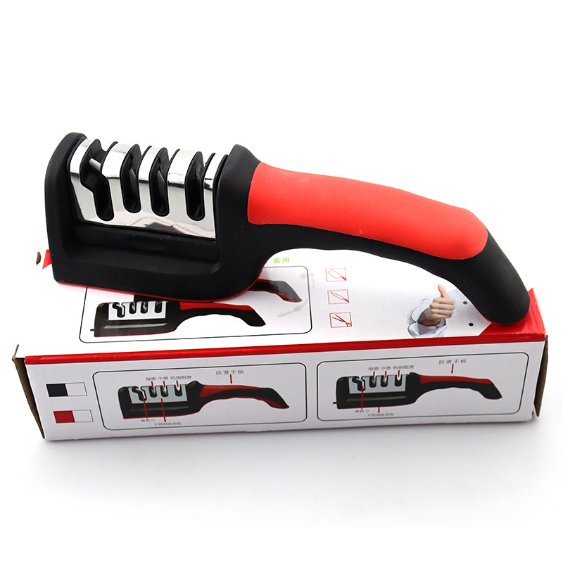 Nuga teritaja – roostevabast terasest, kolmetappiline teritus, kaasaskantav köögitööriist, kaasaegne disain, 2019 väljaanne