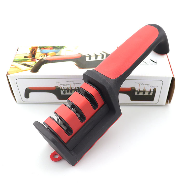 Nuga teritaja – roostevabast terasest, kolmetappiline teritus, kaasaskantav köögitööriist, kaasaegne disain, 2019 väljaanne