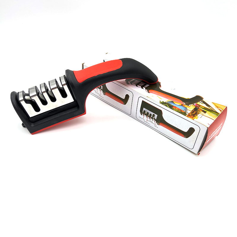 Nuga teritaja – roostevabast terasest, kolmetappiline teritus, kaasaskantav köögitööriist, kaasaegne disain, 2019 väljaanne