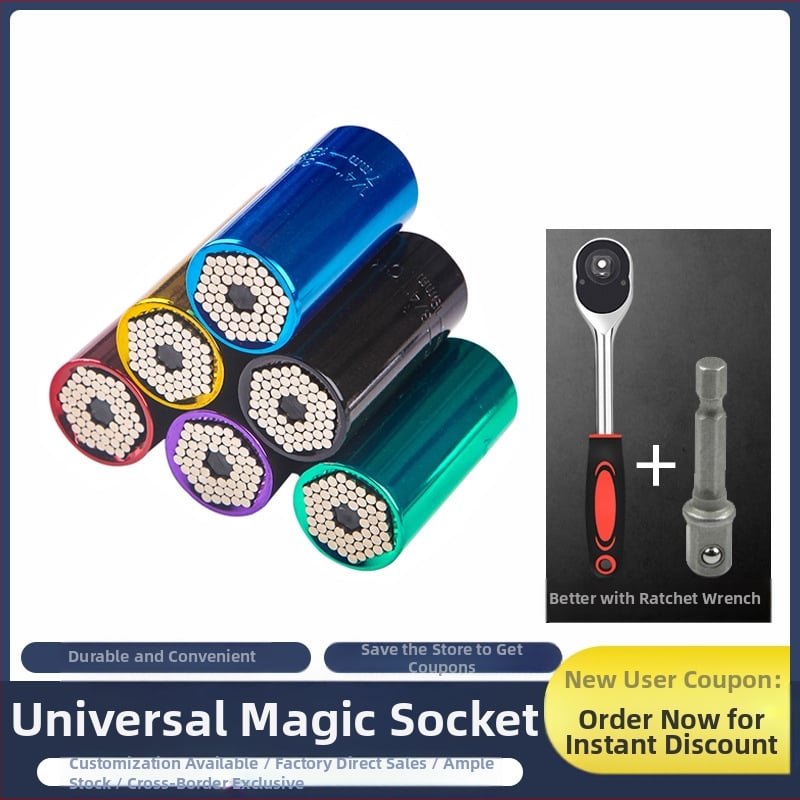 Πολυλειτουργικός τροχός κλειδί με γρήγορο ράτσετ, διπλής κεφαλής σχεδίαση και ρυθμιζόμενες υποδοχές (μετρικό, εργαλείο ατσάλι, χρωμιωμένη επιφάνεια)