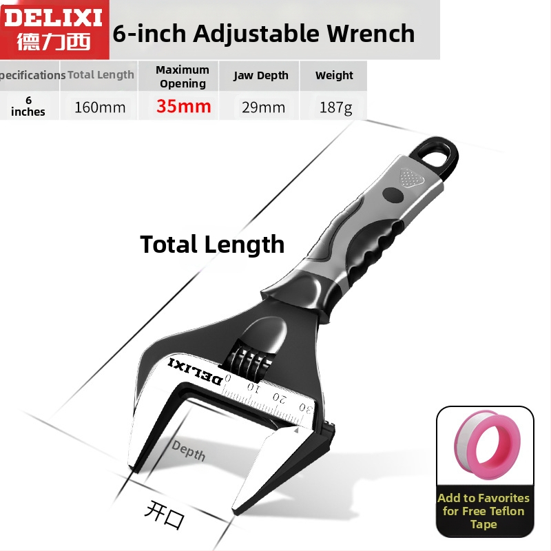 Állítható csavarkulcs nagy nyílással, többfunkciós kéziszerszám, króm-vanádium acél