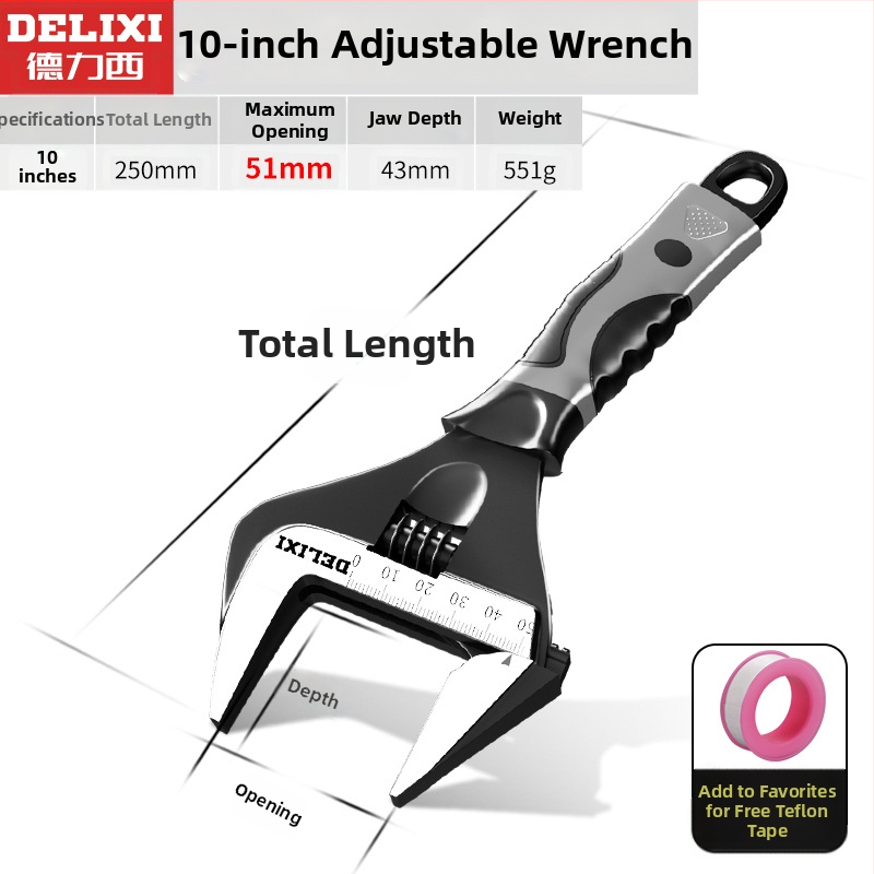 Állítható csavarkulcs nagy nyílással, többfunkciós kéziszerszám, króm-vanádium acél