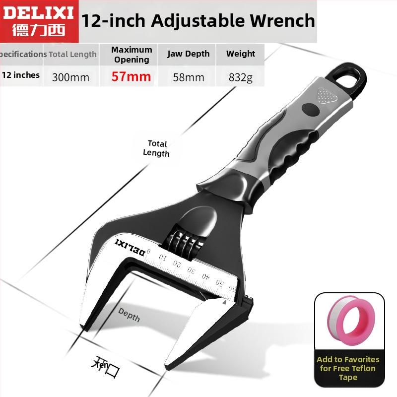 Állítható csavarkulcs nagy nyílással, többfunkciós kéziszerszám, króm-vanádium acél