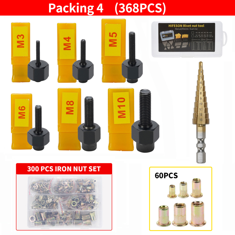 Unealtă rivet nut pentru uși și ferestre auto; acționare manuală cu ambele mâini; diametre M3–M10; construcție metalică; 6 capete