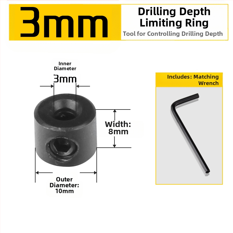 Inel de poziționare pentru burghiu cu limitator de adâncime și clemă – unealtă pentru tâmplărie