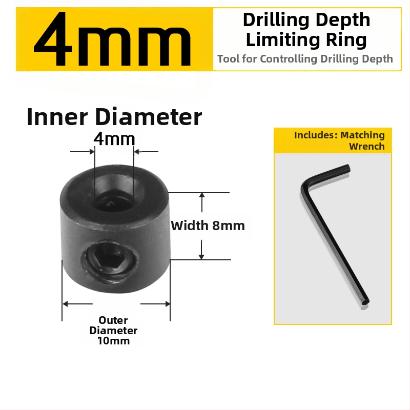 Inel de poziționare pentru burghiu cu limitator de adâncime și clemă – unealtă pentru tâmplărie