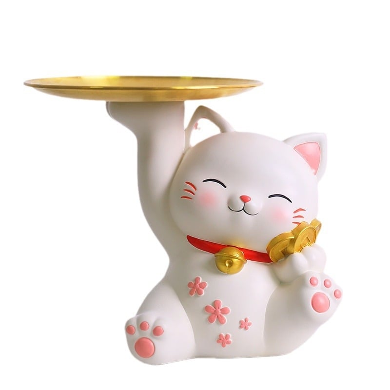 Lamio ukras od smole Maneki-Neko za ulaz s pretincem za ključeve, kućni dekor, kineski stil