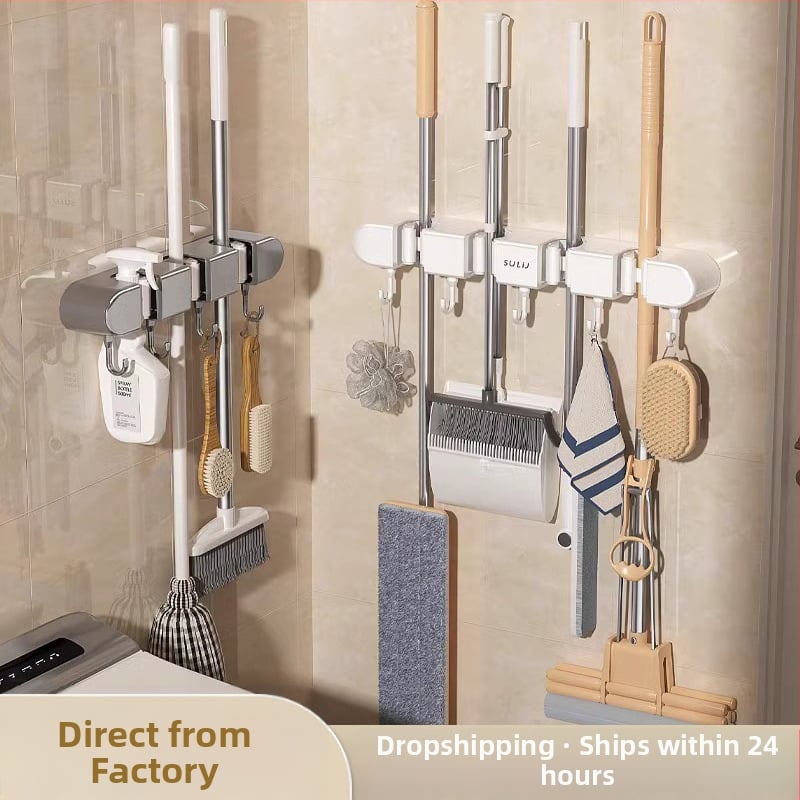 Стенно държач за метла и моп с клип – пластмасов, 270 г, инжекционно формоване, стил: достъпен лукс