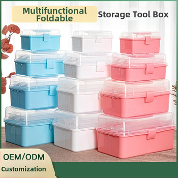 Τριών επιπέδων πτυσσόμενο κουτί αποθήκευσης με καπάκι και διαμερίσματα, PP πλαστικό, 18 L, εκτύπωση λογότυπου