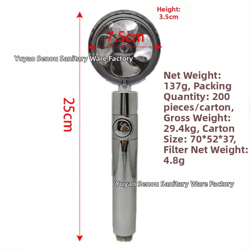 Duššipea - Mudel: Small Waist Shower Head, ABS, ümmargune kuju, vihmavoolu funktsioon, keermestatud paigaldus