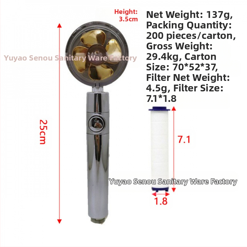 Duššipea - Mudel: Small Waist Shower Head, ABS, ümmargune kuju, vihmavoolu funktsioon, keermestatud paigaldus