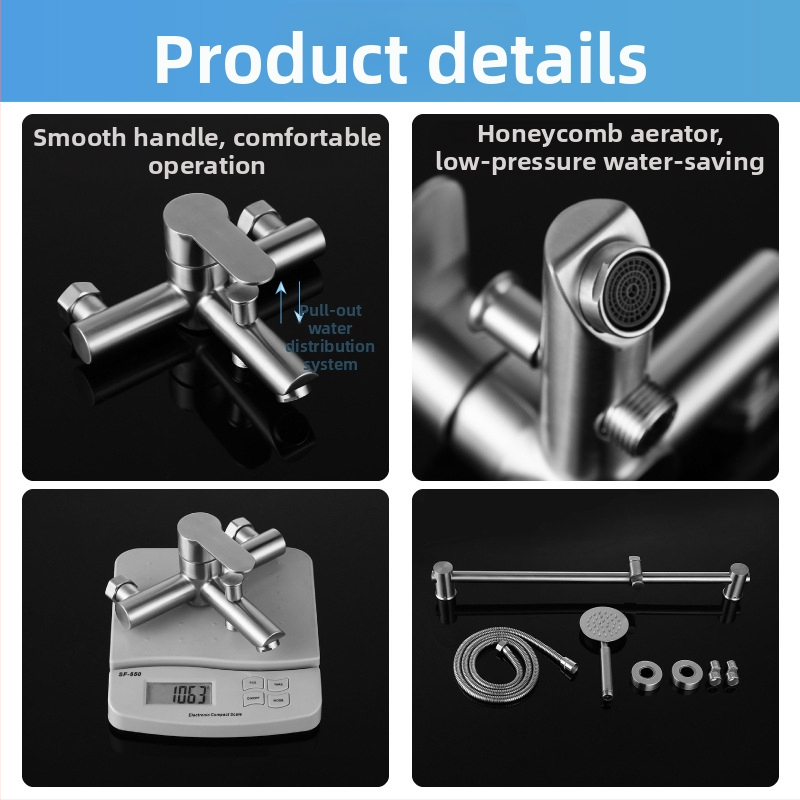 Душ комплект от неръждаема стомана, стенен монтаж, смесител за душ с керамичен клапан, модел S-L005