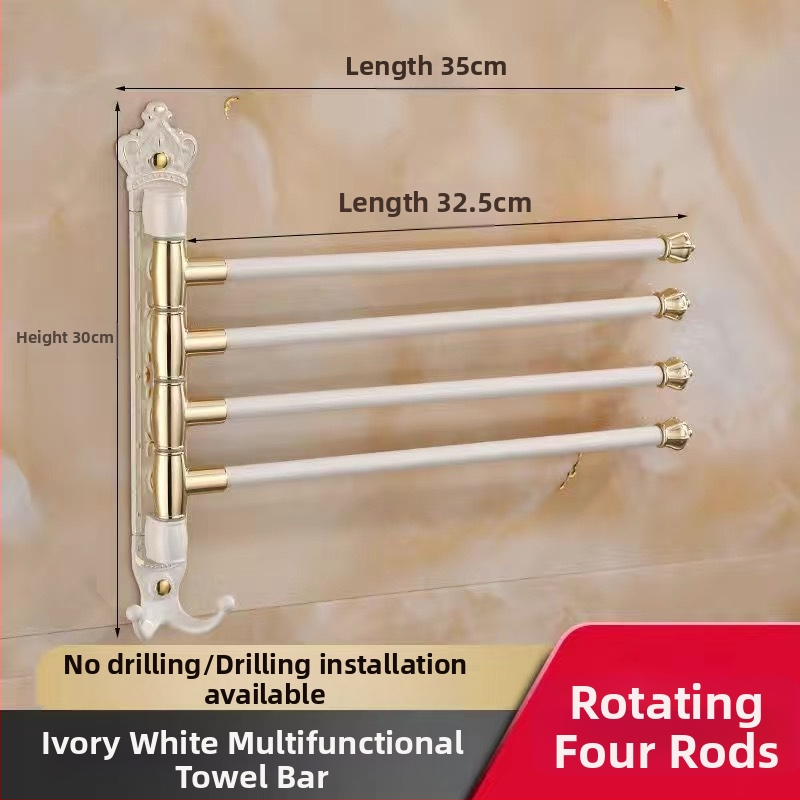 Antik stílusú törölközőtartó fúrás nélküli rögzítéssel, európai fürdőszobai kiegészítő, fogkefés pohártartó, forgó, összecsukható törölközőrúd; alumíniumötvözet; teherbírás 20 kg; többszintű kialítás; modern minimalista stílus.