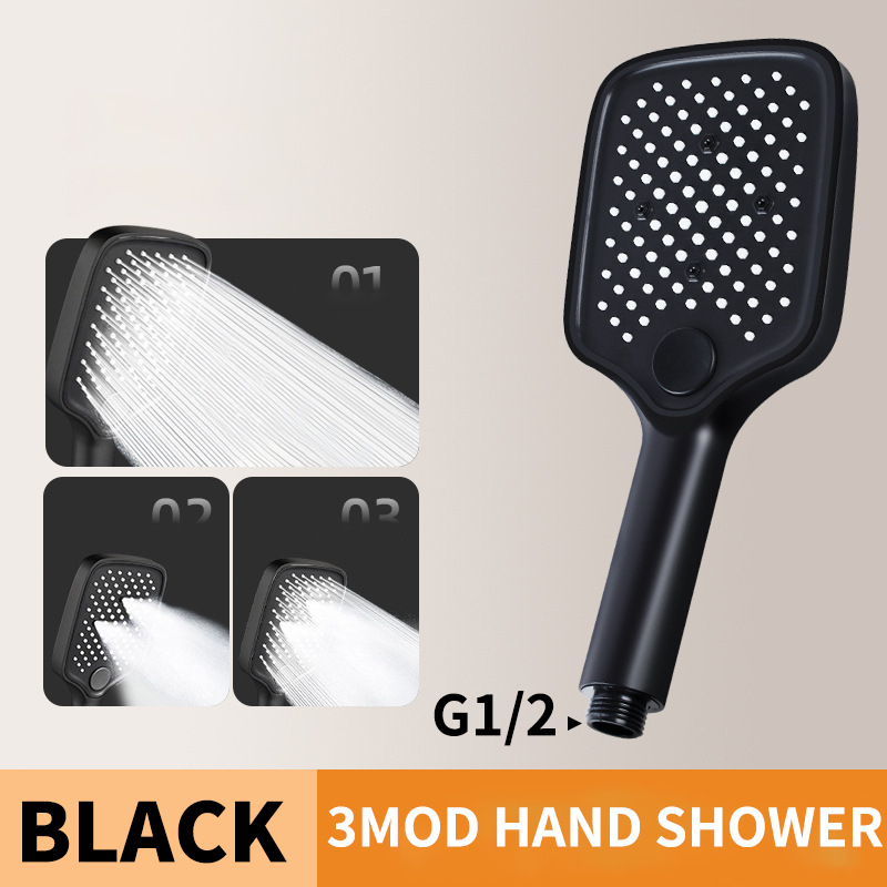 Kaasaskantav käeddušikomplekt vihmadušiga, ABS-korpus, ruudukujuline kromitud pea, pööratav kinnitussüsteem, kaasaegne minimalistlik disain