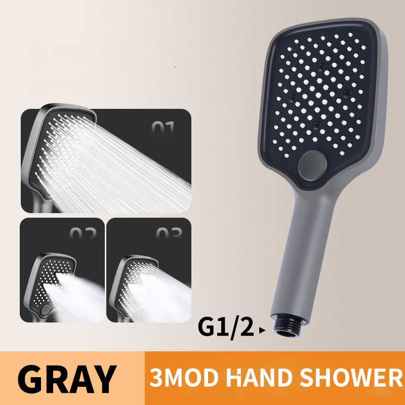 Kaasaskantav käeddušikomplekt vihmadušiga, ABS-korpus, ruudukujuline kromitud pea, pööratav kinnitussüsteem, kaasaegne minimalistlik disain