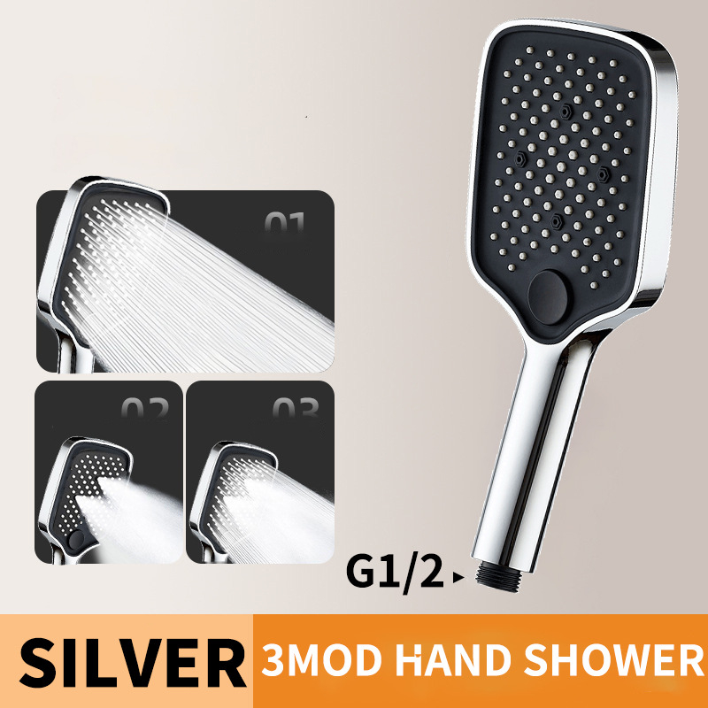 Kaasaskantav käeddušikomplekt vihmadušiga, ABS-korpus, ruudukujuline kromitud pea, pööratav kinnitussüsteem, kaasaegne minimalistlik disain