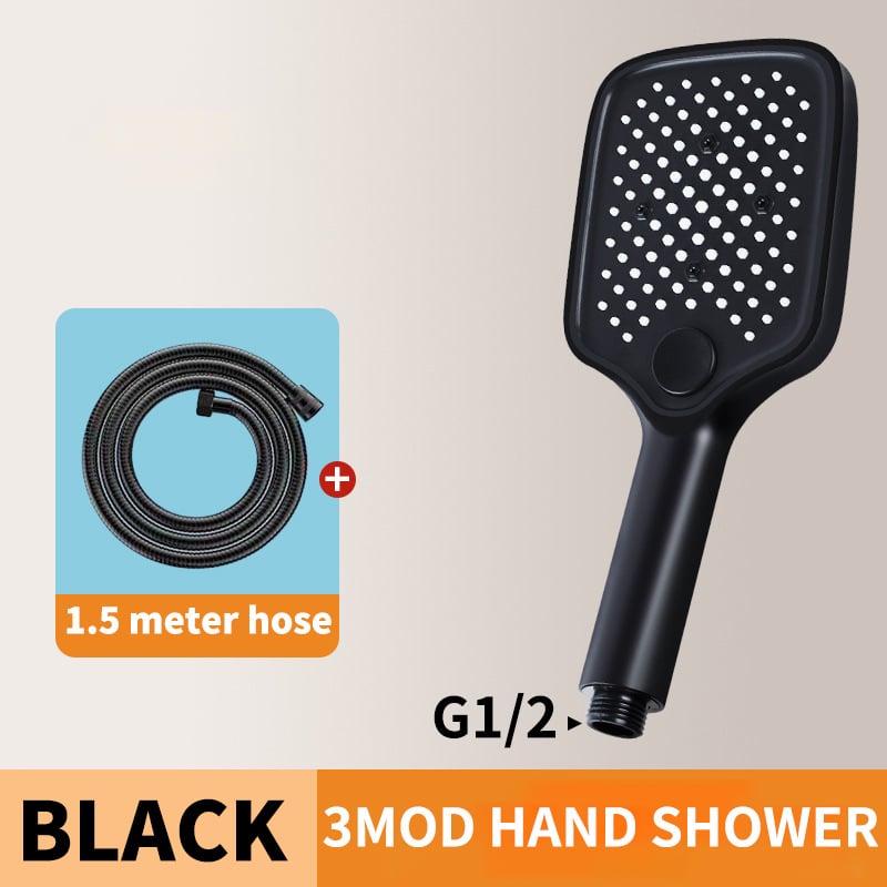 Kaasaskantav käeddušikomplekt vihmadušiga, ABS-korpus, ruudukujuline kromitud pea, pööratav kinnitussüsteem, kaasaegne minimalistlik disain