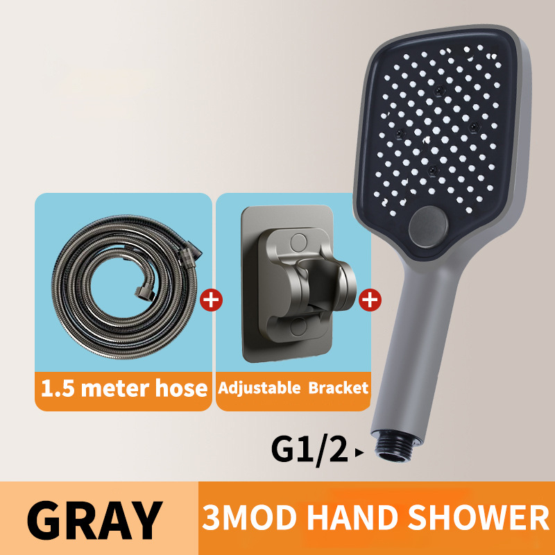 Kaasaskantav käeddušikomplekt vihmadušiga, ABS-korpus, ruudukujuline kromitud pea, pööratav kinnitussüsteem, kaasaegne minimalistlik disain